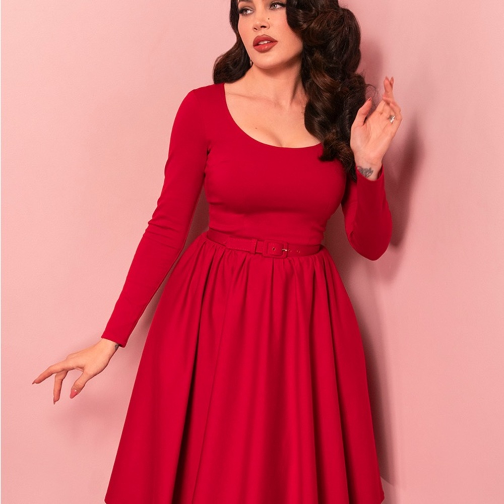 Vixen by Micheline Pitt Bold Red Long Sleeve Dress